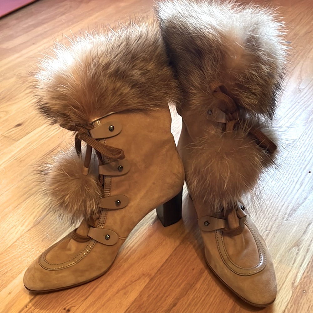 Todd’s boots,  tan suede with fur,  size 36